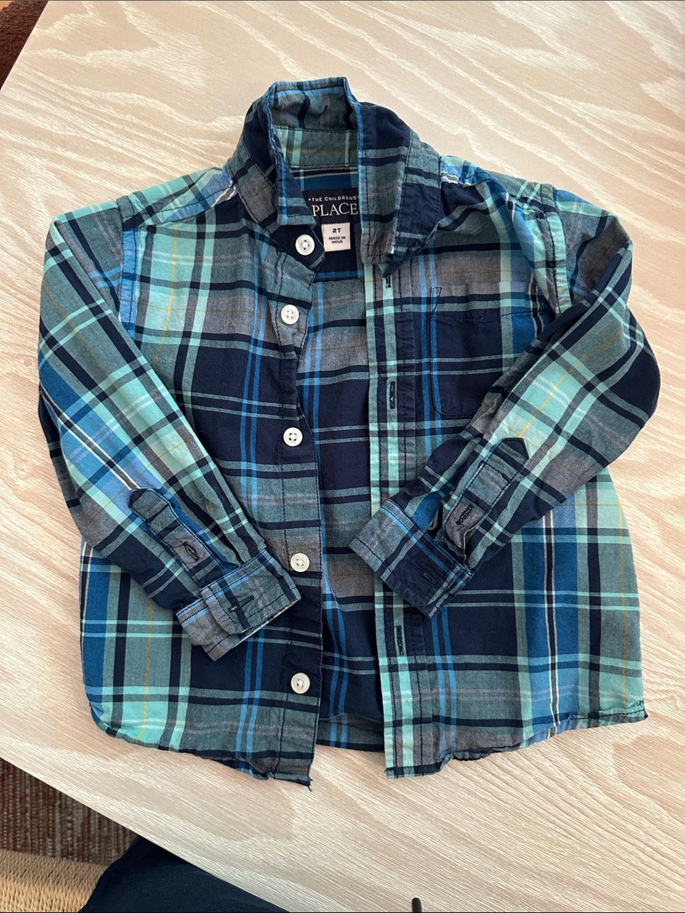 The Children's Place Navy & Teal Plaid Button-Down Shirt